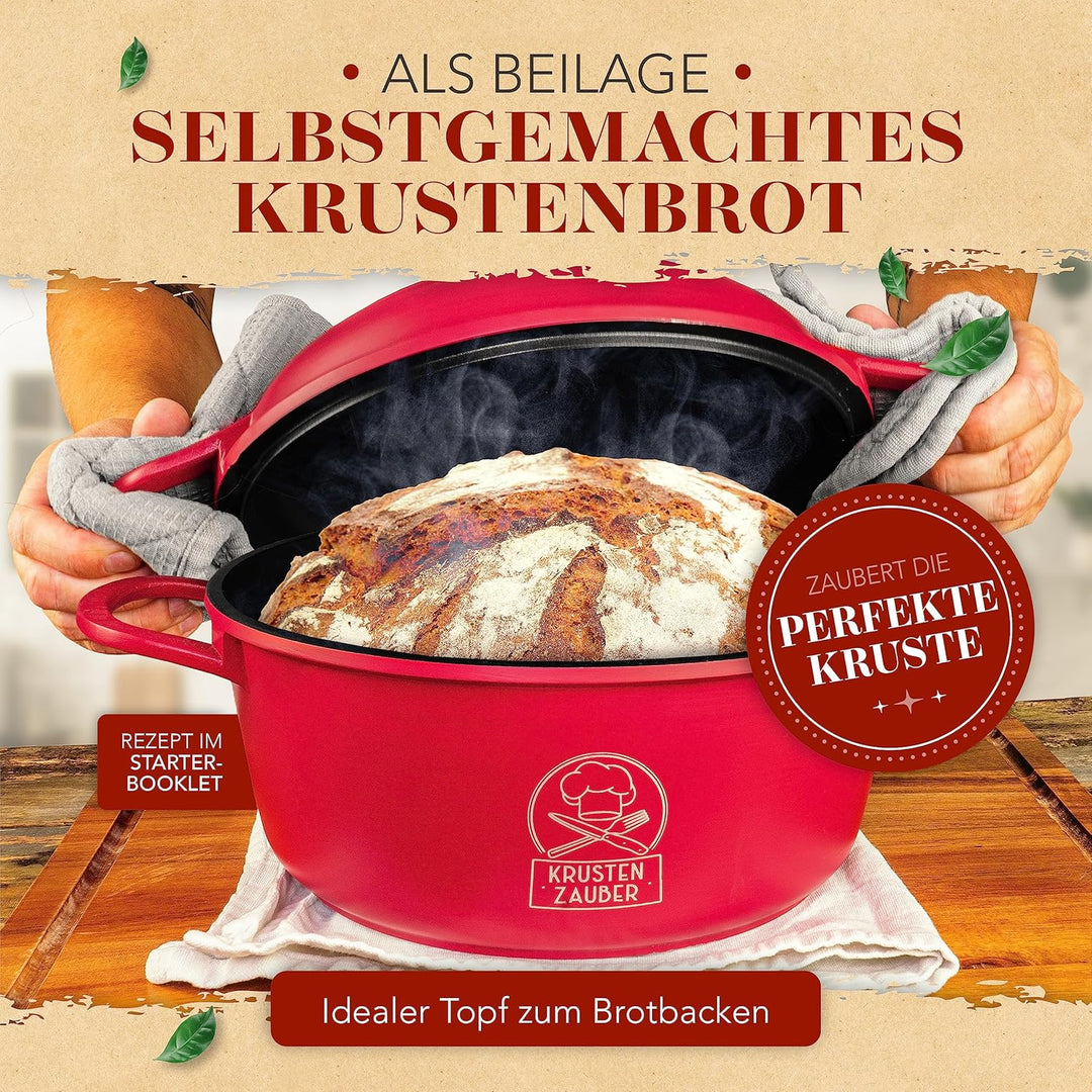 KRUSTENZAUBER 24cm Aluguss Bräter mit Deckel backofengeeignet [inkl. Glasdeckel] - 4L Aluminium Schm