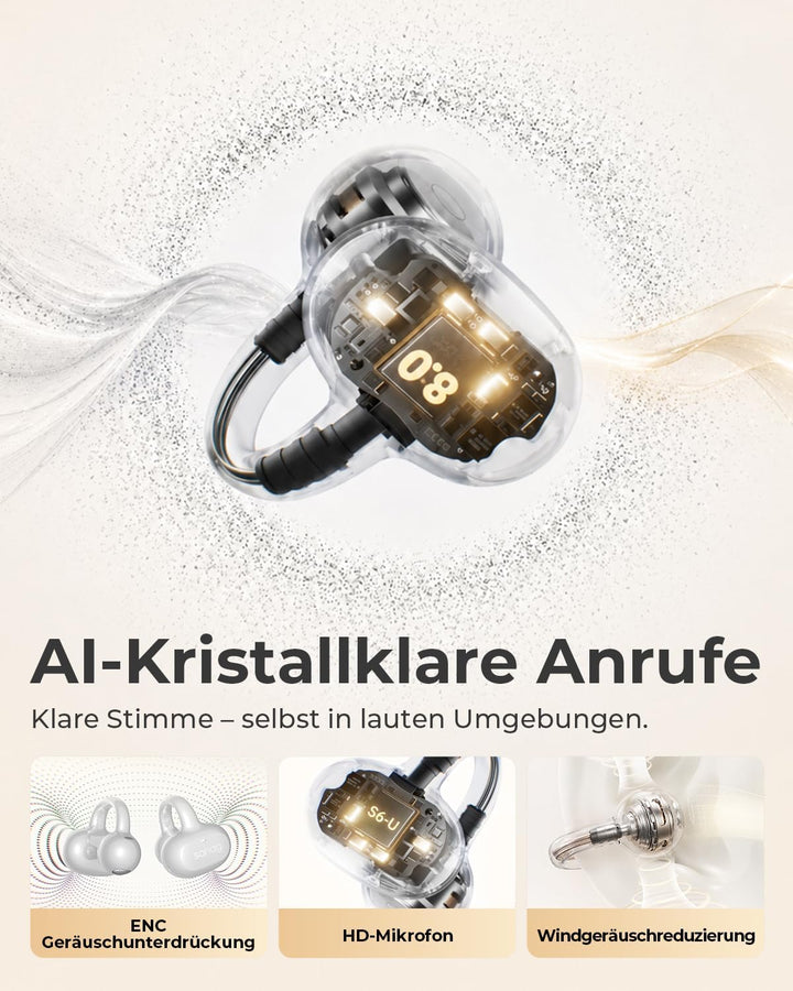 SANAG S6SUltra Open Ear Kopfhörer, Clip On Earbuds Kabellos Bluetooth 6.0, 42H Spielzeit, IP67 Wasse