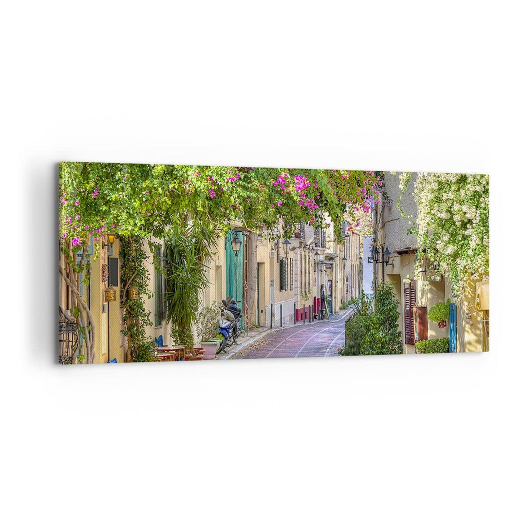 Bilder auf Leinwand 100x40cm Leinwandbild Strasse dekoration blumen griechenland Gross Wanddeko Bild