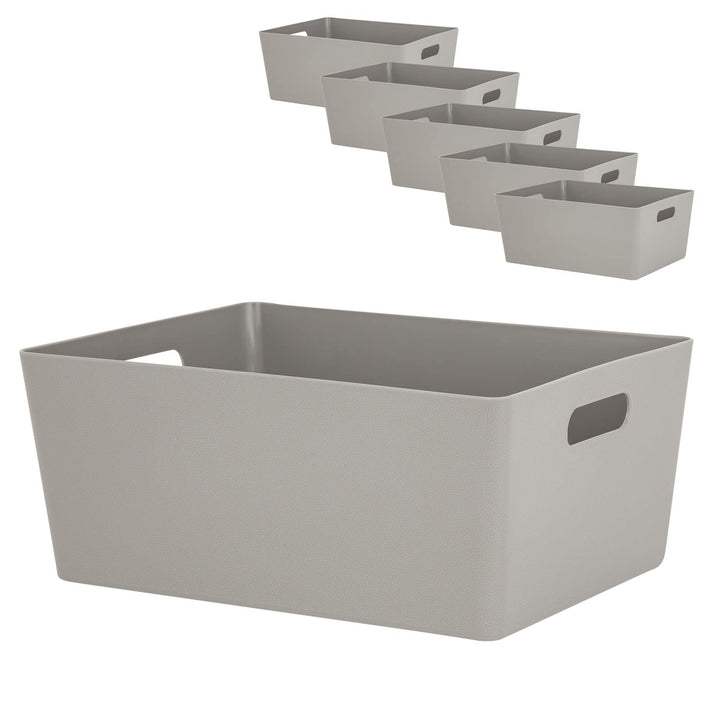 6 x Ordnungsbox 15cm hoch taupe 26x35cm DINA4-Format Kunststoff Bad Korb Taupe - Lederoptik 6 Stück