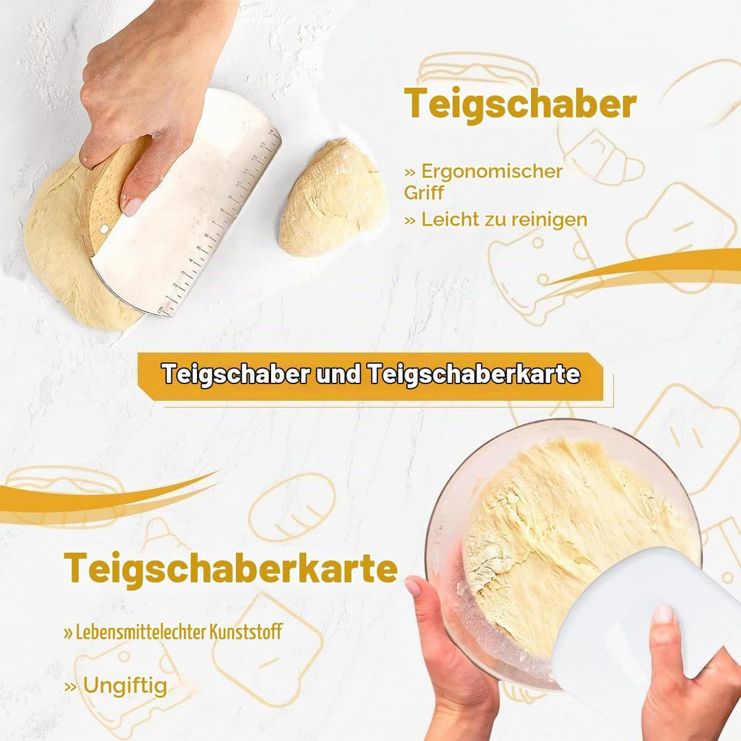 Gärkörbchen Rund &amp; Oval - Brot Backen Set mit Bäckermesser, Pinsel, Leinen, Teigschneider - 100% nat