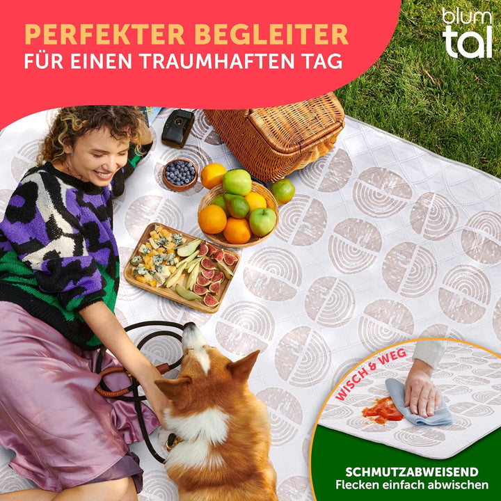 Blumtal Premium Picknickdecke wasserabweisend 200x200 cm Boho & Terrazzo Design - waschbare Strandde