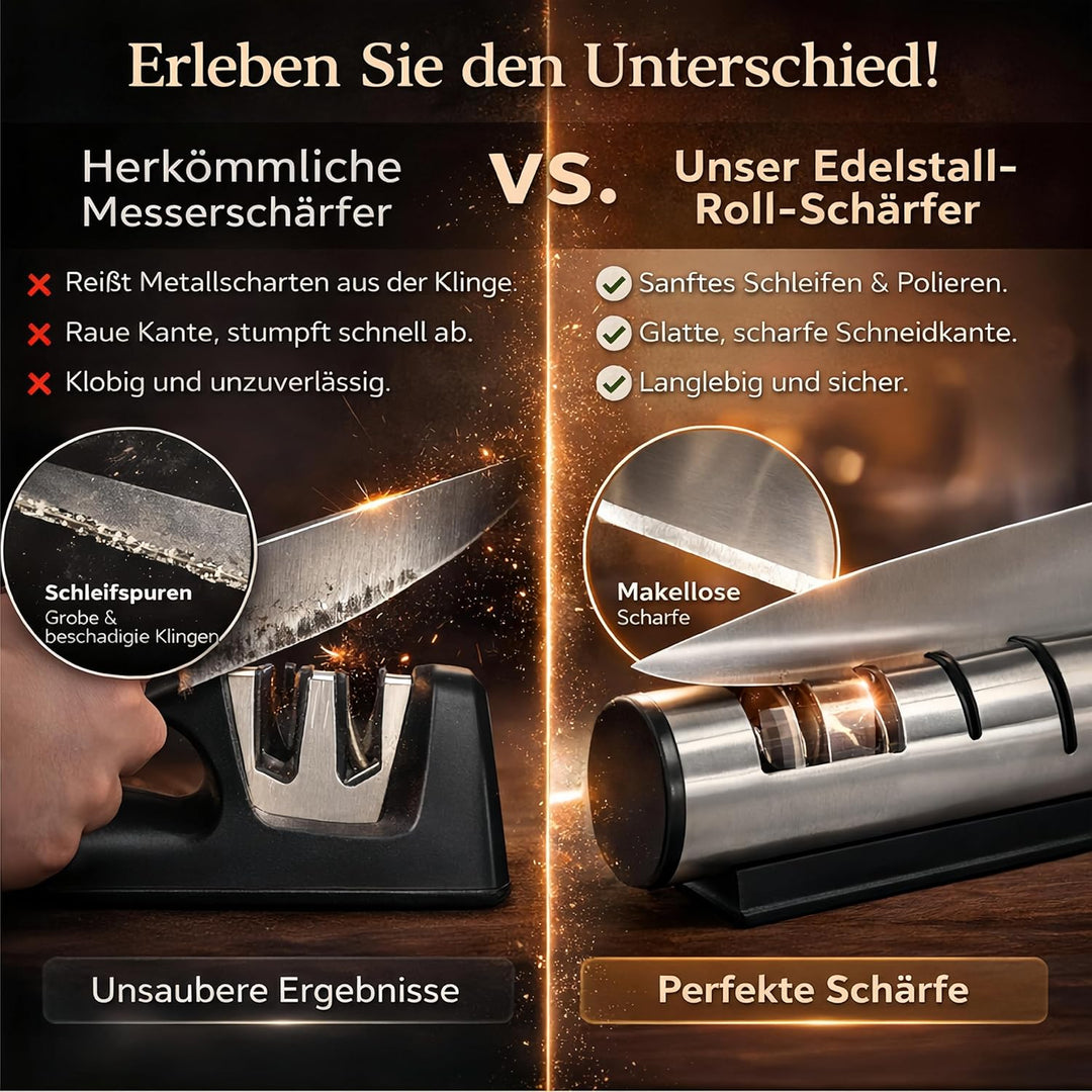 Messerschärfer Rollschleifer Set, Diamant Messerschärfer Profi 3 Stufen, Messerschleifer mit 2 Diama