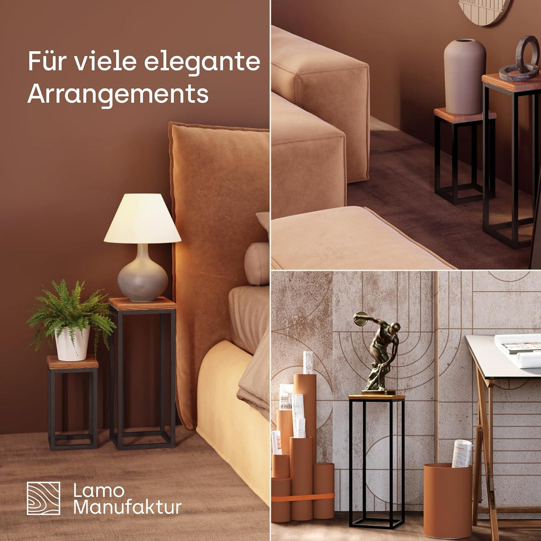 LAMO Manufaktur Blumenständer Metall Schwarz | Pflanzenständer Holz mit Dunkel Farbe | Blumenhocker