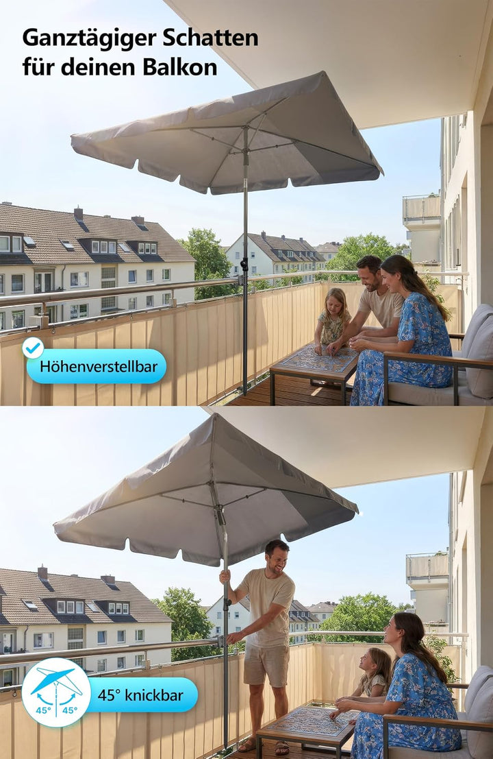 4smile Sonnenschirm Balkon im Set – Sonnenschirm rechteckig 210×140 cm, UV 50+ Sonnenschutz Balkon,