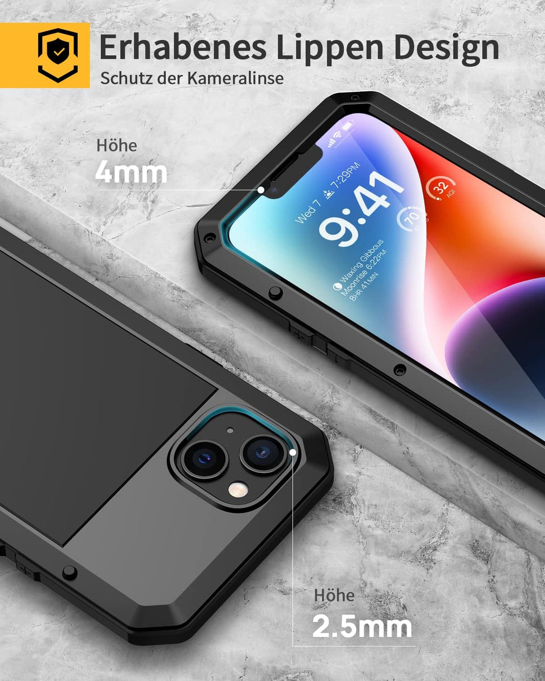 Lanhiem für iPhone 14 Hülle (6.1"), Panzerhülle iPhone 14 Case Outdoor Stossfest Metall Ganzkörper M