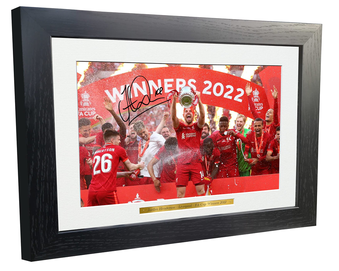 Fotorahmen, A4, A3+, FA CUP WINNERS 2022, Jordan Henderson Liverpool, signiert, Fussball-Poster, Ges