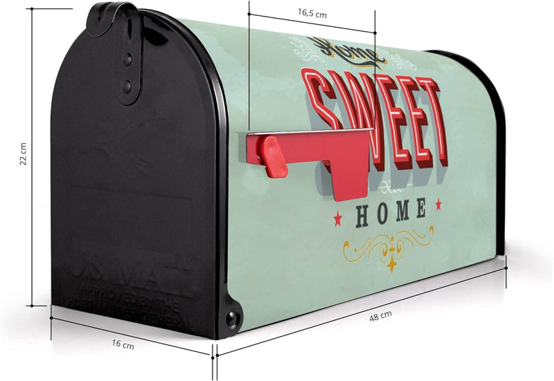 banjado® Amerikanischer Briefkasten - US Mailbox/Letterbox mit Motiv Home Sweet Home 51x22x17cm - Po