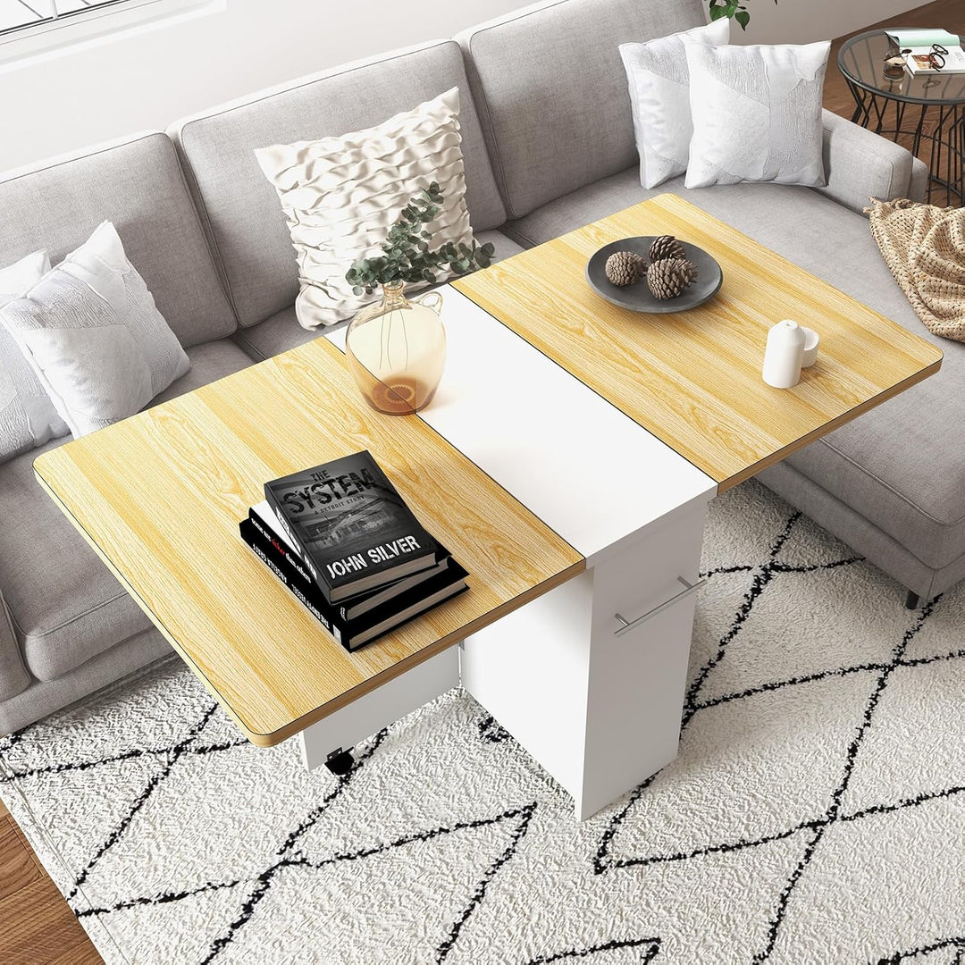 GarveeHome Klappbarer Esstisch, Platzsparender Esstisch Im Landhausstil Mit 4 Ablageflächen, 6 Rolle