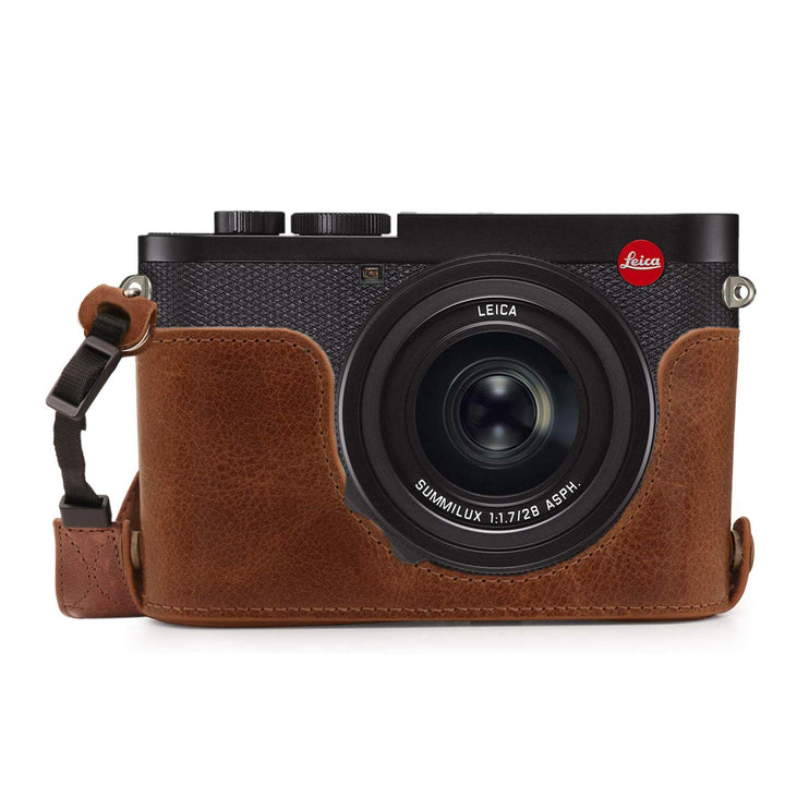 MegaGear MG1719 Ever Ready Kameratasche aus echtem Leder, kompatibel mit Leica Q2, Braun, Braun