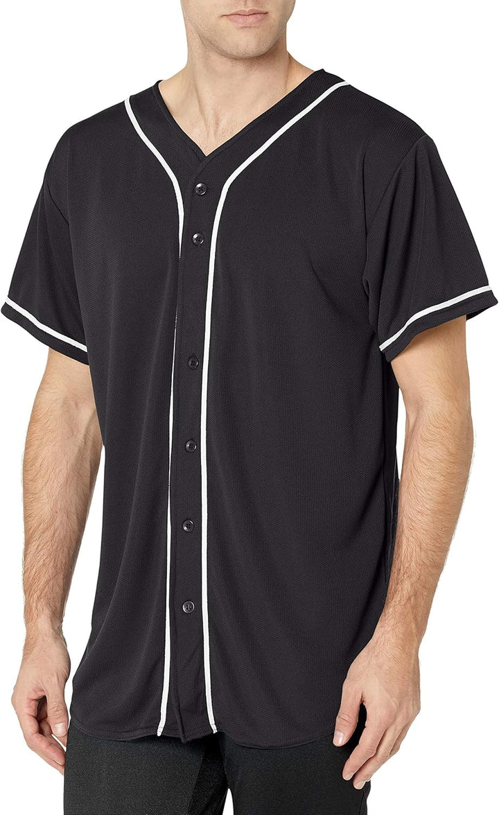 Augusta Herren Wicking Mesh Button Front Jersey with Braid Trim XXL Schwarz / Weiss, XXL Schwarz / W