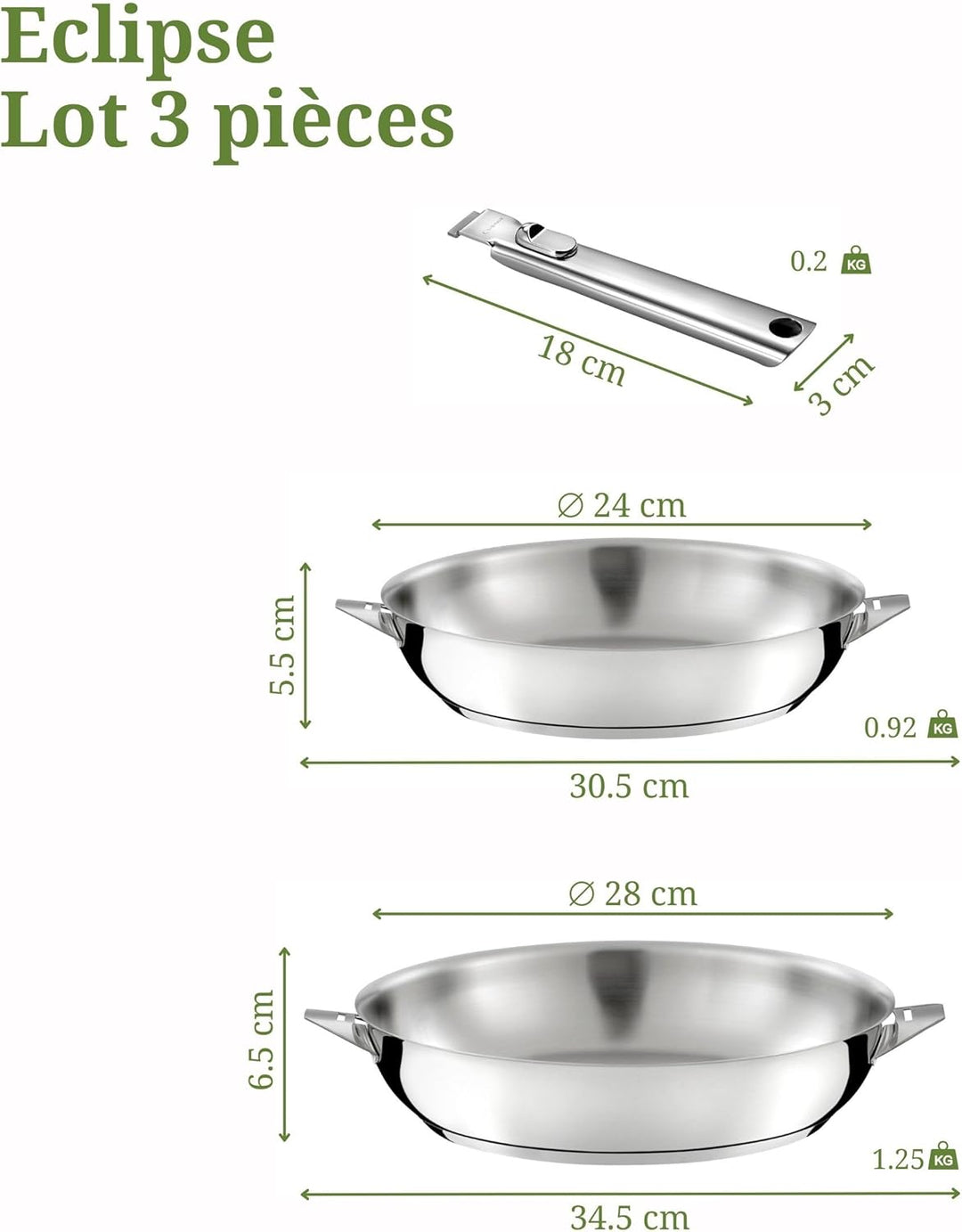 Cuisinox - Eclipse – Koch- und Besteck-Set – Pfannen 24/28 cm aus Edelstahl, Schäler und Gemüsemesse