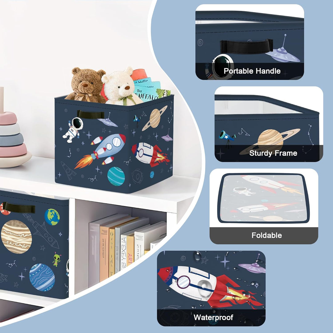 Clastyle 3 Stück Kosmischer Weltraum Kinder Aufbewahrungsbox Stoff für Kallax Faltbar Aufbewahrungsk