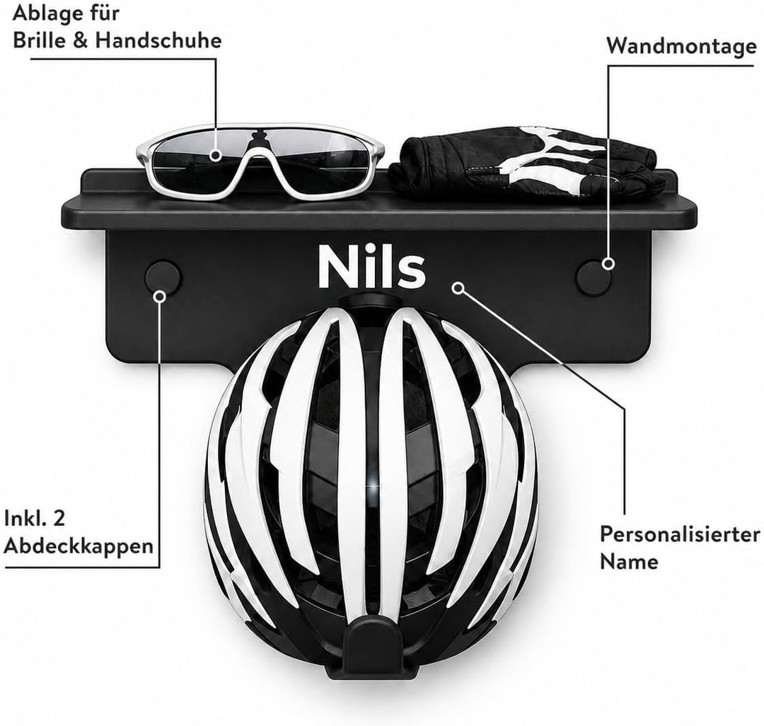 Generisch Personalisierter Fahrradhelm Halter mit Ablage für Brille und Handschuhe, Wandmontage, sch