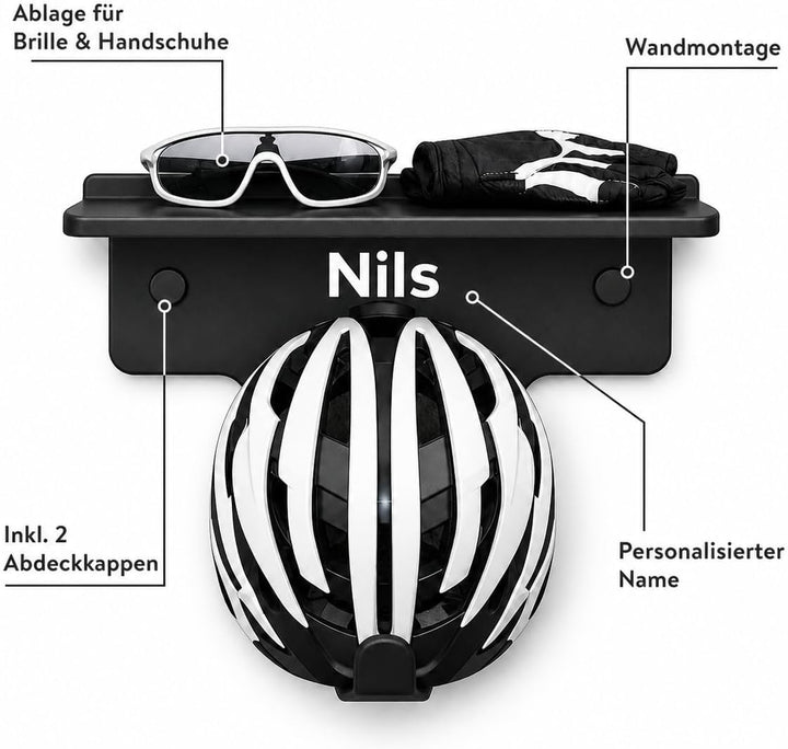 Generisch Personalisierter Fahrradhelm Halter mit Ablage für Brille und Handschuhe, Wandmontage, sch
