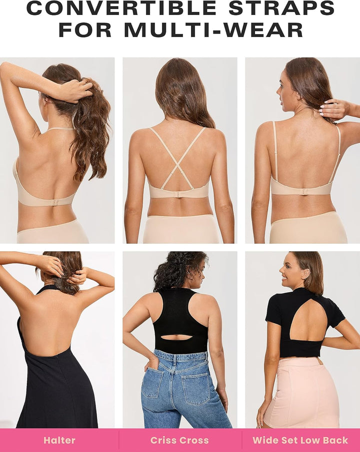 DOBREVA Damen tiefer Rücken BH Leicht Gepolstert Bügel T Shirt BHS Neckholder Unsichtbar Rückenfrei