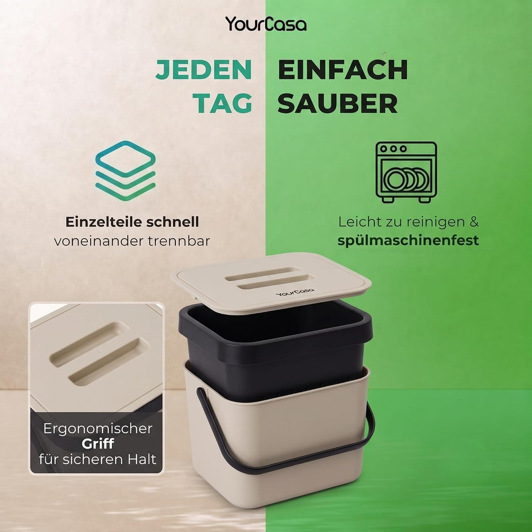 YourCasa Biomülleimer Küche 7L - Komposteimer zum Einhängen mit Sieb - Spülmaschinenfest - Biomüll B