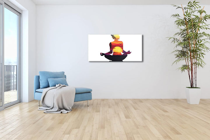 Sonnenstrahlen Meditation Panorama 60x30 cm als Leinwandbild, Motiv fertig gerahmt auf Echtholzrahme