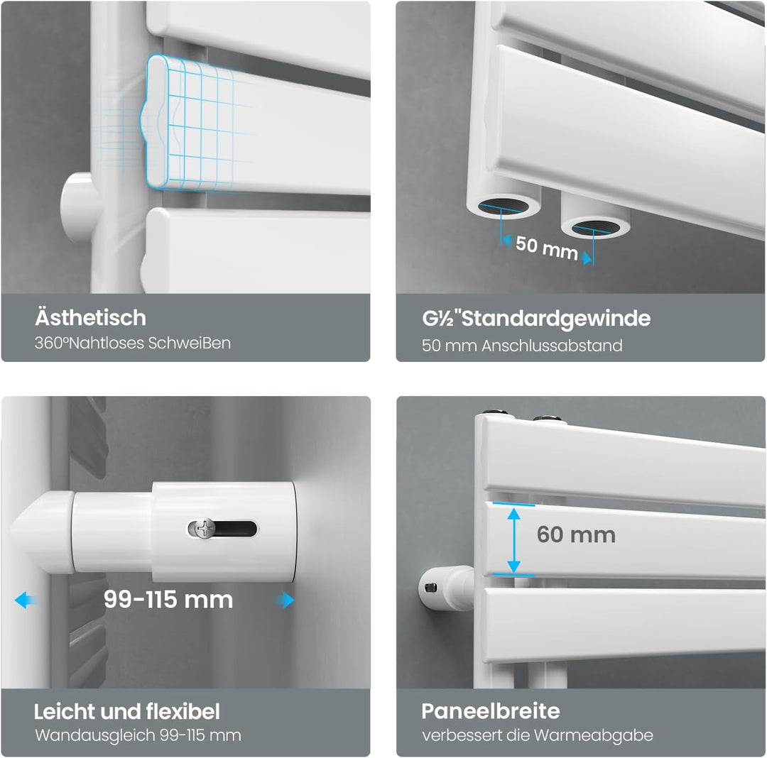 Heilmetz® Badheizkörper Flach Design Heizkörper Handtuchtrockner für Badezimmer Handtuchheizkörper m