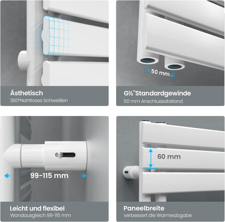 Heilmetz® Badheizkörper Flach Design Heizkörper Handtuchtrockner für Badezimmer Handtuchheizkörper m