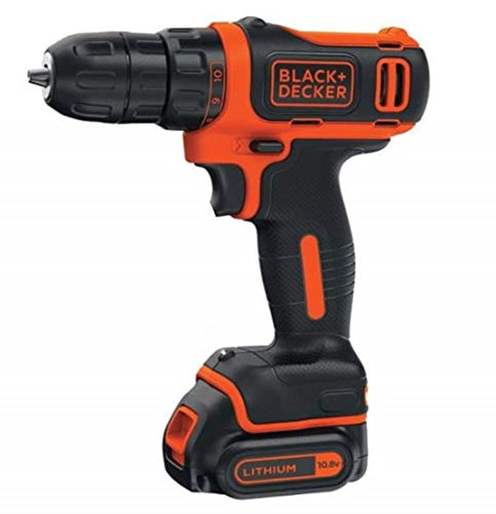 Black + Decker Bohrmaschine Compact mit 2 Akkus 10,8 V, orange, BDCDD12K1-Qw, 10.8V Bohrmaschine 10,