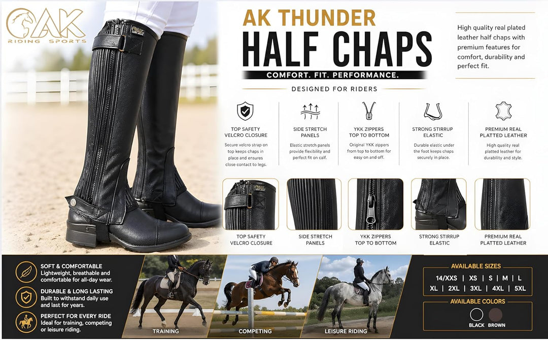 AK Thunder Reit-Halbchaps aus Leder Braun XXS, Braun XXS