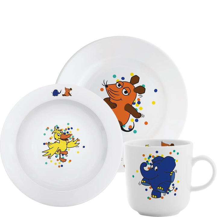 KAHLA DieMaus Kinderset 3tlg. Konfetti | Kinder Geschirrset im Sendung mit der Maus Design Konfetti