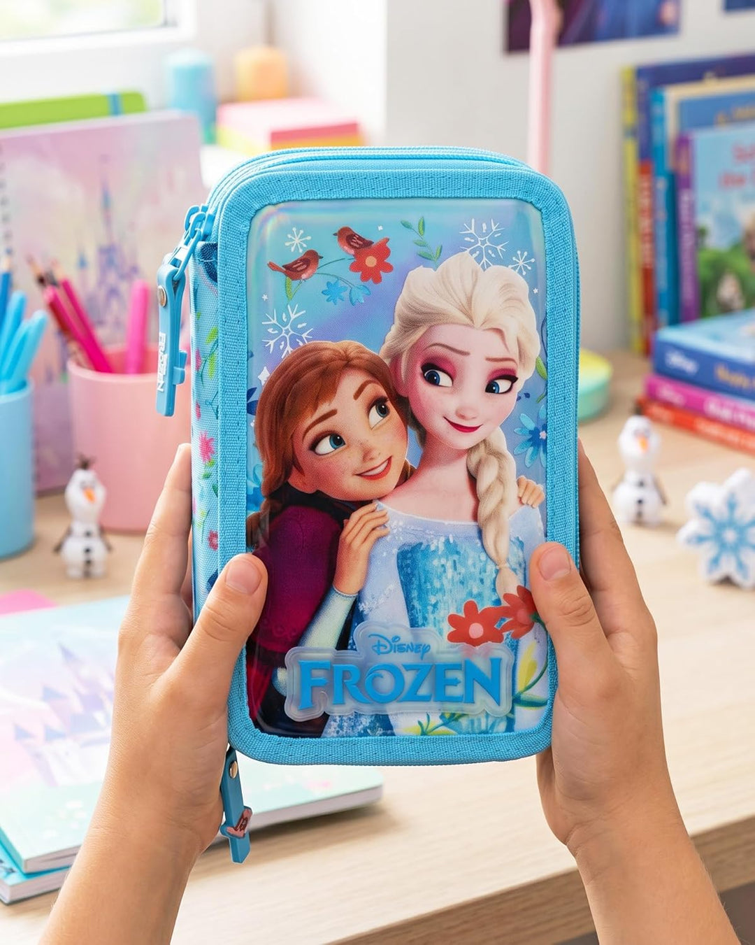 3-Fach Federmäppchen Mädchen Gefüllt für Die Eiskönigin Frozen Fan – Schulmäppchen Set 46 Teile mit