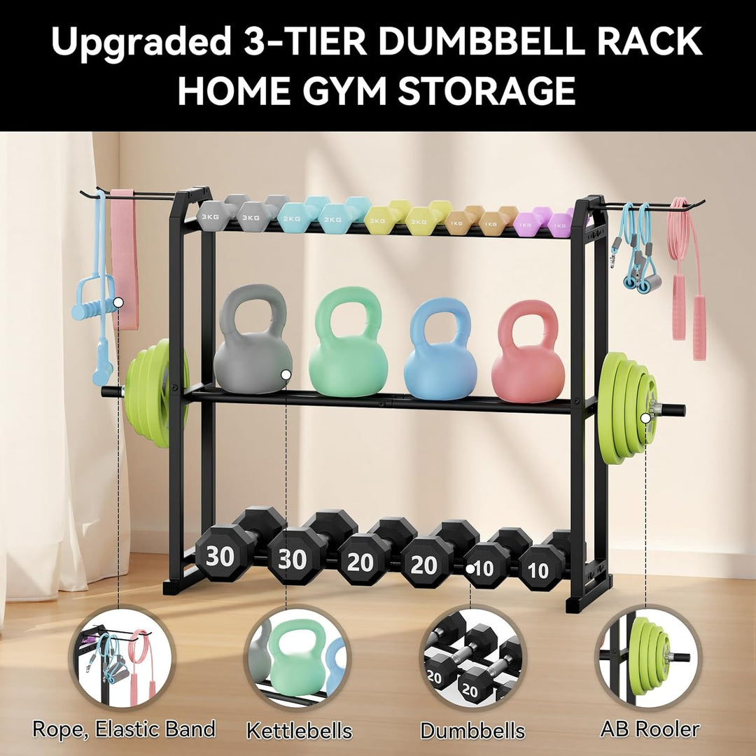 IMAYCC Verstellbarer Dreistöckiger 85x32x80CM Hantelständer- Gewichtslagerständer für Hanteln, Kettl