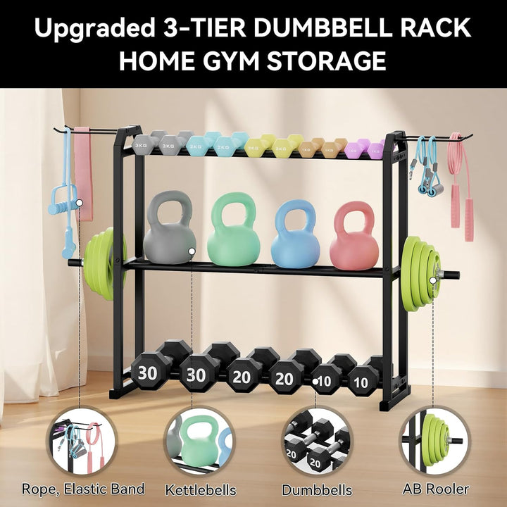 IMAYCC Verstellbarer Dreistöckiger 85x32x80CM Hantelständer- Gewichtslagerständer für Hanteln, Kettl