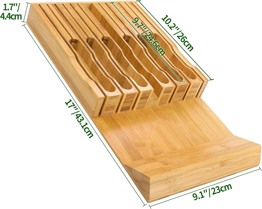 Messerblock in der Schublade, Bambus-Messer-Schubladen-Organizer-Einsatz, Küchenmesser-Halter, Schub