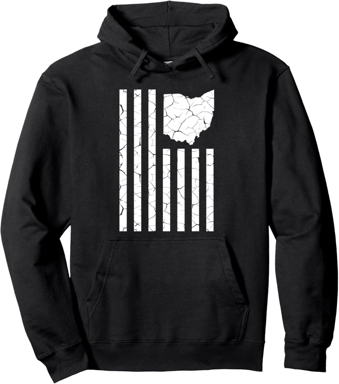 Ohio Cracked American Flag State Pride Pullover Hoodie