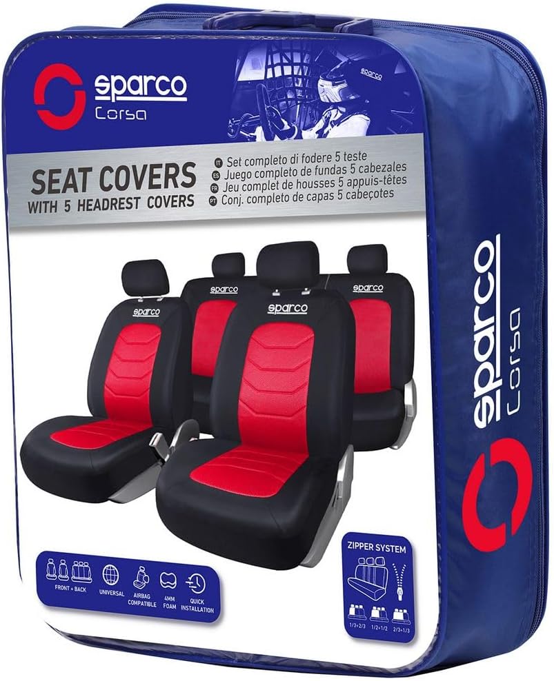 Sparco SPC1019RS Autositzbezug-Set, S-Line Corsa, 11-teilig, Rot