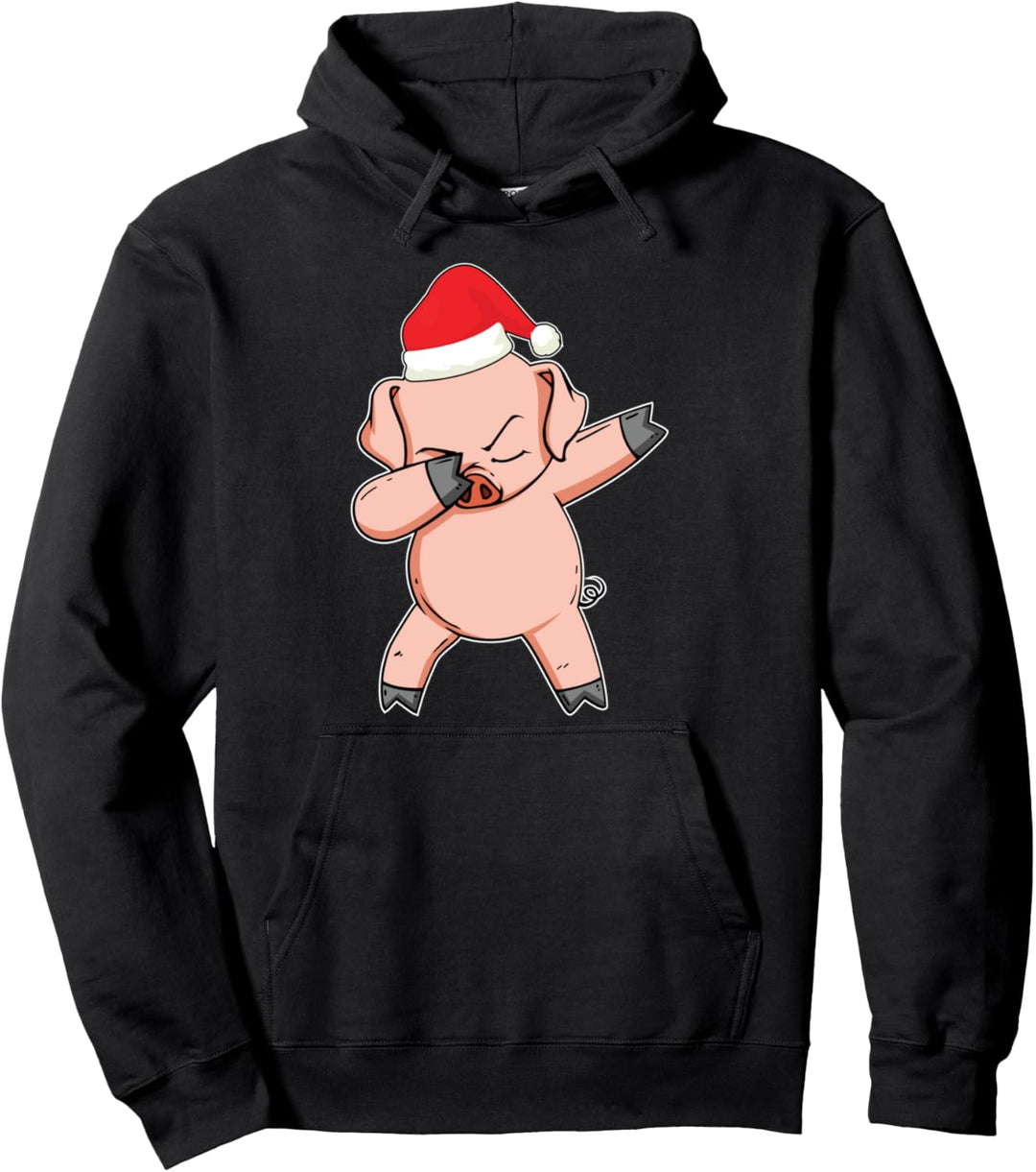 Dabbing Through The Snow Schwein Pig Santa Claus Weihnachten Pullover Hoodie
