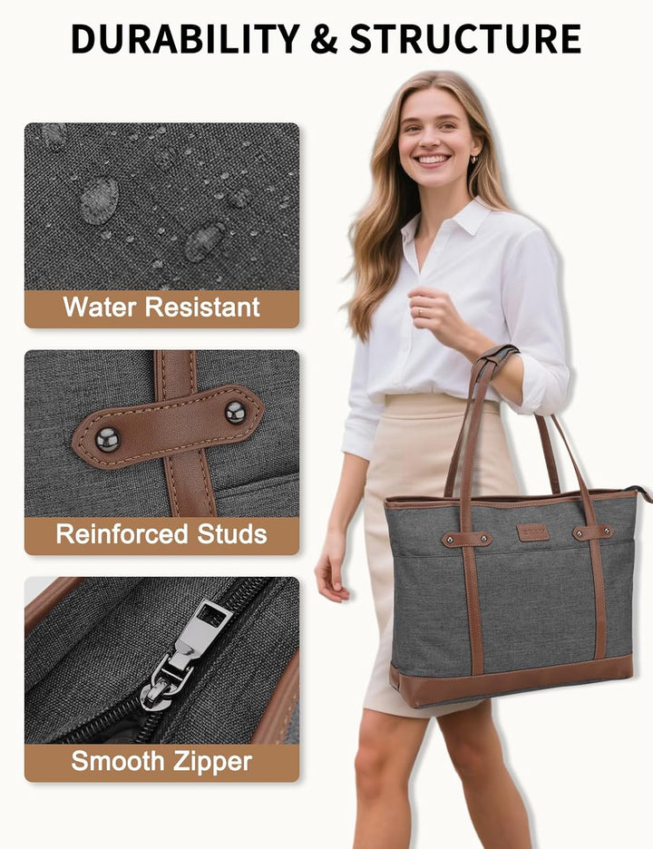 RAVUO Laptoptasche Damen, Wasserdichte Handtasche Elegant Lehrertasche Gross Aktentasche 15.6 zoll L