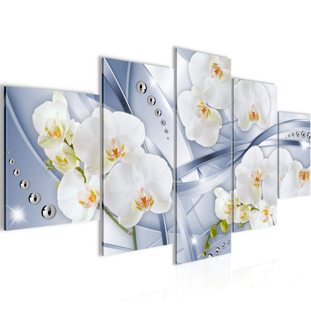 Runa Art Wandbilder Blumen Orchidee 5 Teilig Bild auf Vlies Leinwand Deko Wohnzimmer Abstrakt Blau G
