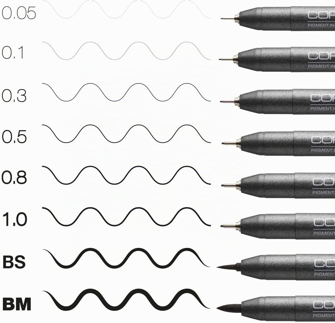 Copic Multiliner Set schwarz, 8 Stifte in 8 verschiedenen Strichstärken mit wasserfester Pigmenttint