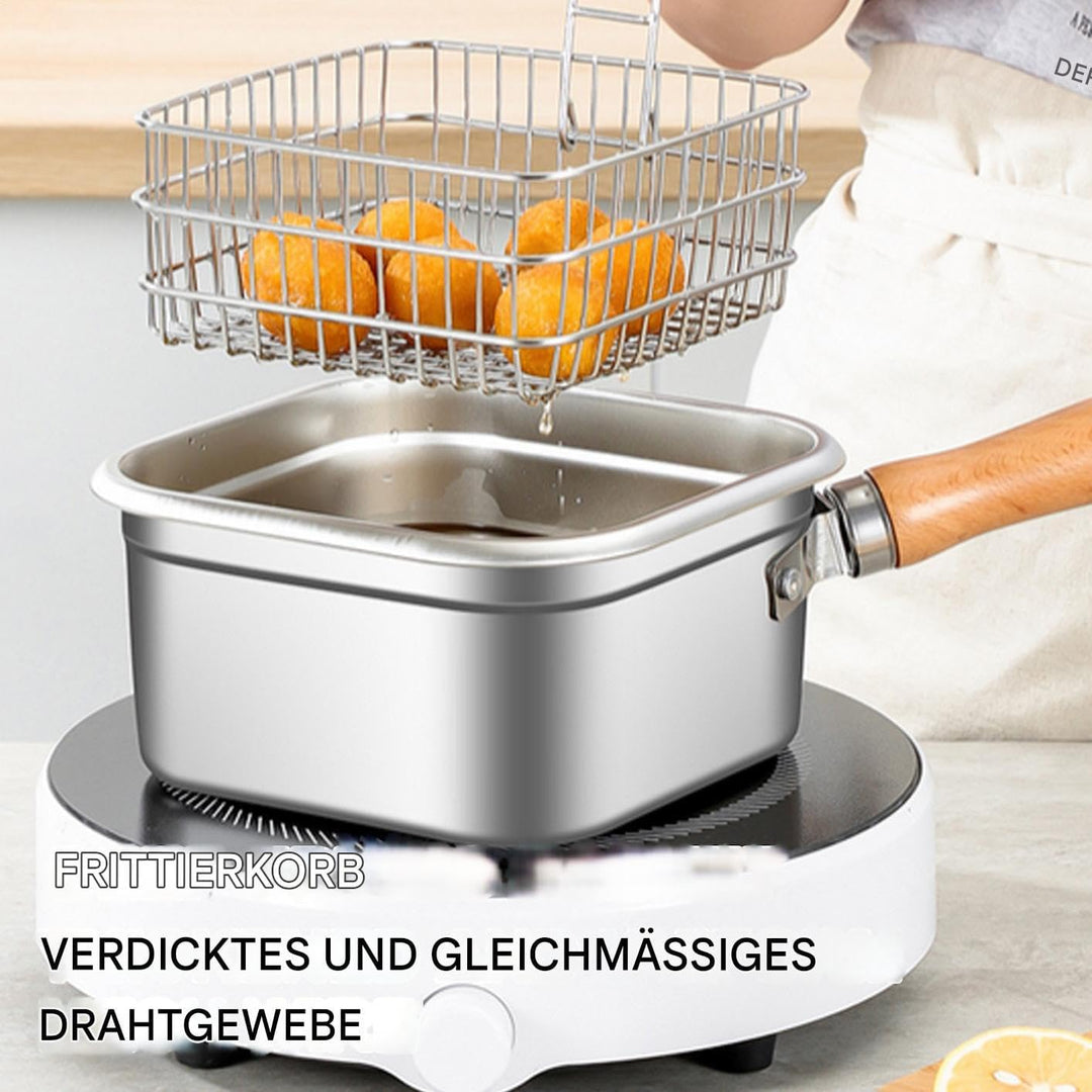 Edelstahl Friteuse | Multifunktionale Bratpfanne - Spritzgeschützte Edelstahl Fritteuse Set Für Pomm