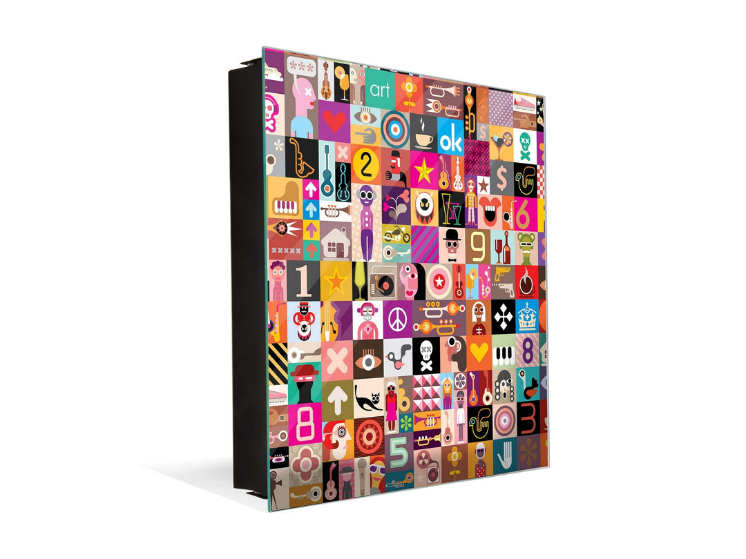 Concept Crystal Dekorative Key Box mit magnetischer, trocken abwischbarer Glastafel K01 Kunst-Collag
