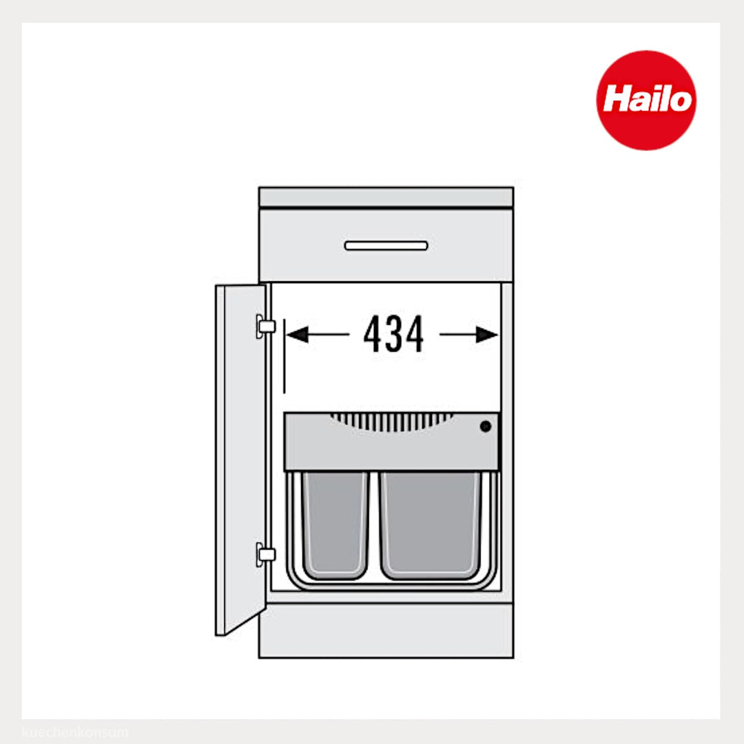Hailo Abfallsammler 3644702 | Raumspar-Tandem-S | 30L Einbau-Mülleimer | 2-fach Trennung 18 + 12 Lit