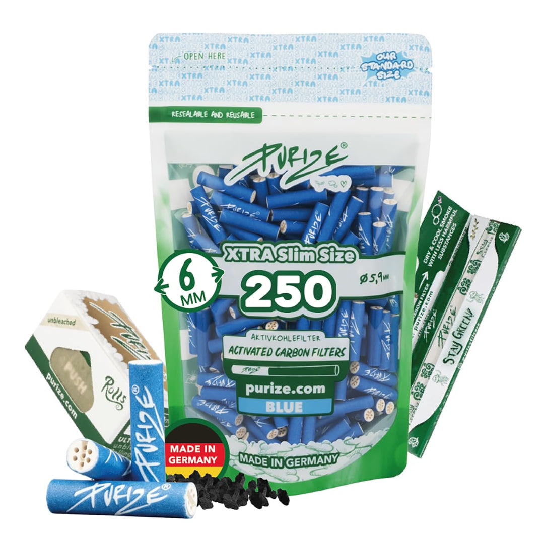 PURIZE® XTRA Slim Size Aktivkohlefilter SET (250er Spezial Set) (blau), Blau