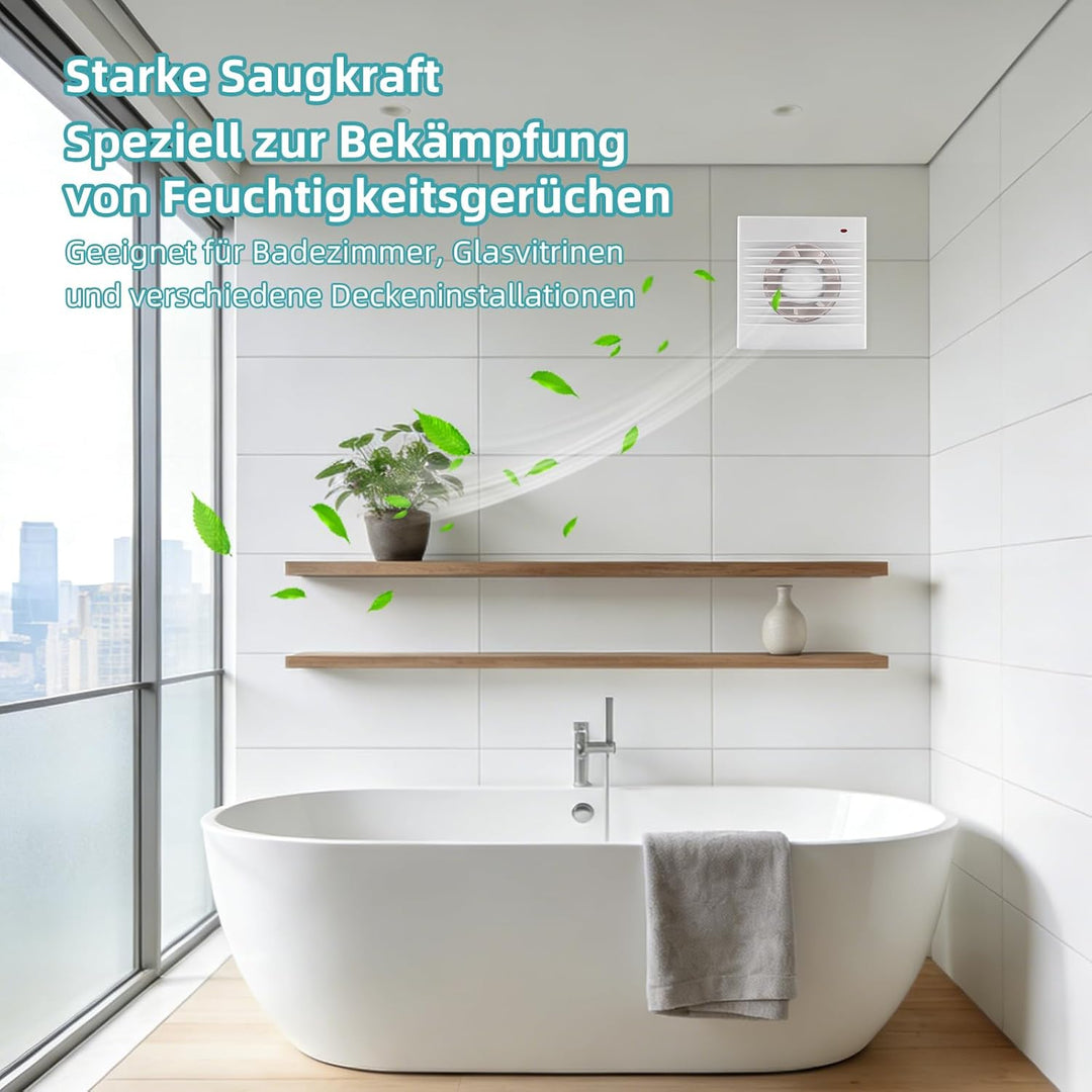 Badlüfter 100mm mit Rückschlagventil, 142m³/h Abluftventilator, Rohrventilator, für Badezimmer, Küch