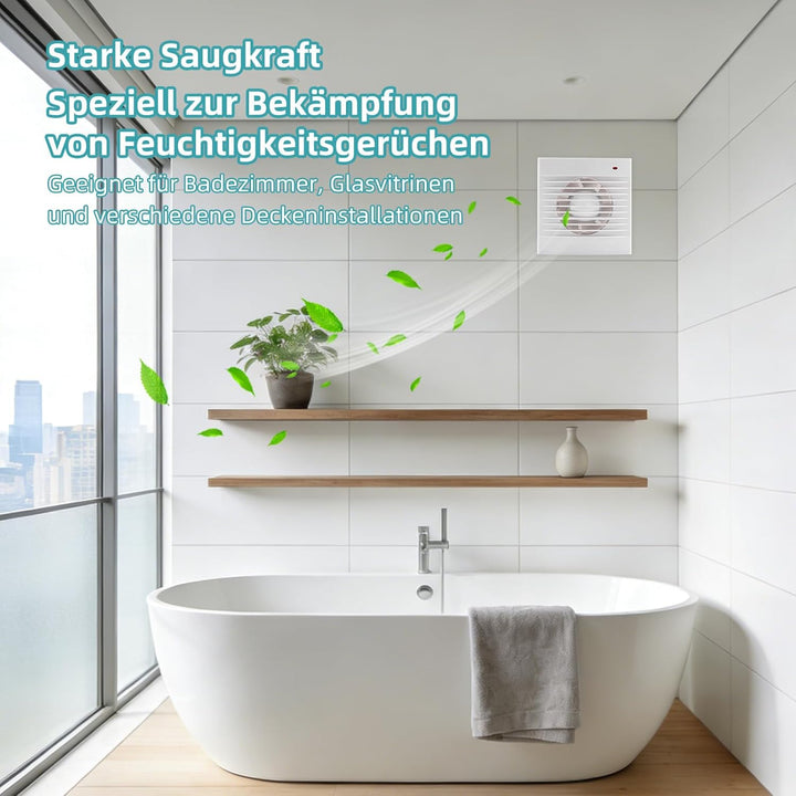 Badlüfter 100mm mit Rückschlagventil, 142m³/h Abluftventilator, Rohrventilator, für Badezimmer, Küch