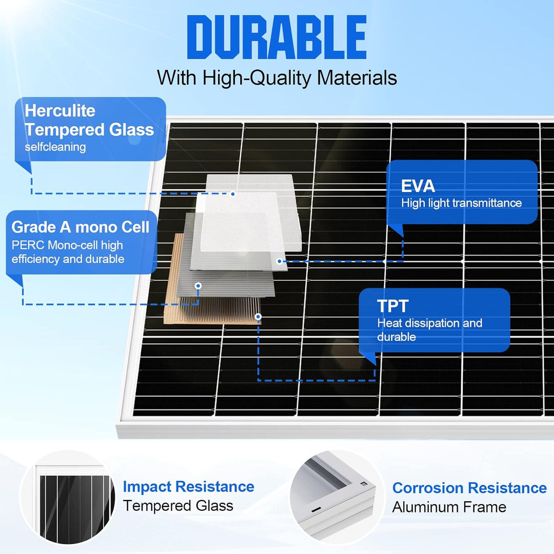 ECO-WORTHY 100 Watt Monokristallines Solarpanel 12 Volt für Wohnmobil Caravan Camper Balkon Schuppen