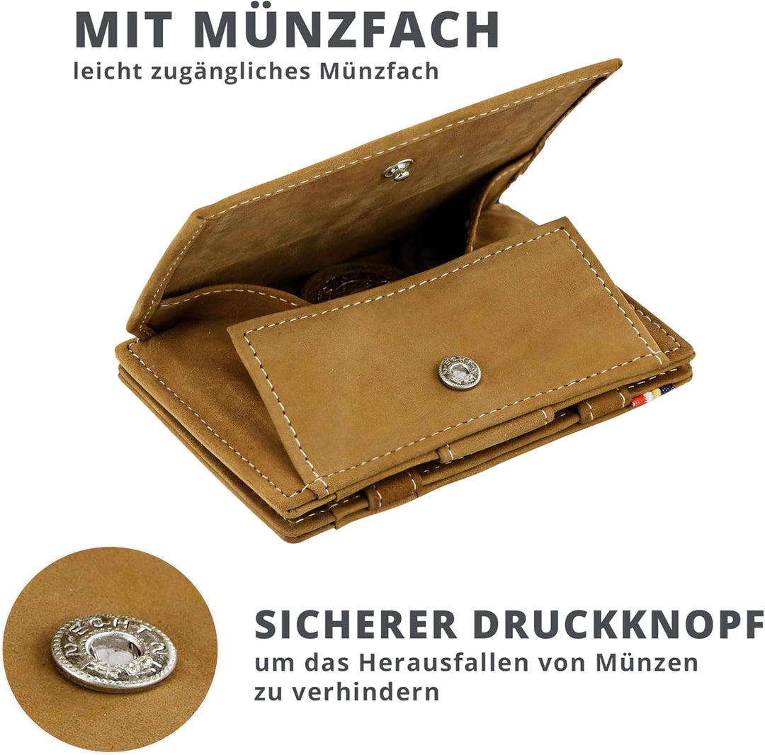 Garzini Magic Wallet, RFID Geldbeutel für Herren aus echtem Leder, Platz für 8 Karten mit Münzfach,