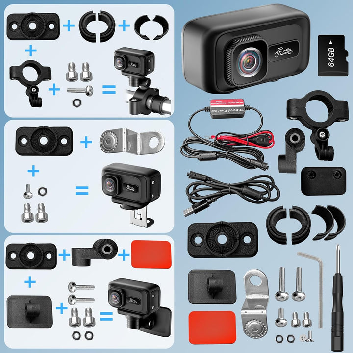 Action Cam Motorrad, 2K & 120° Weitwinkel Motorrad Kamera WLAN, G-Sensor-Kollisionssperre Dashcam Mo