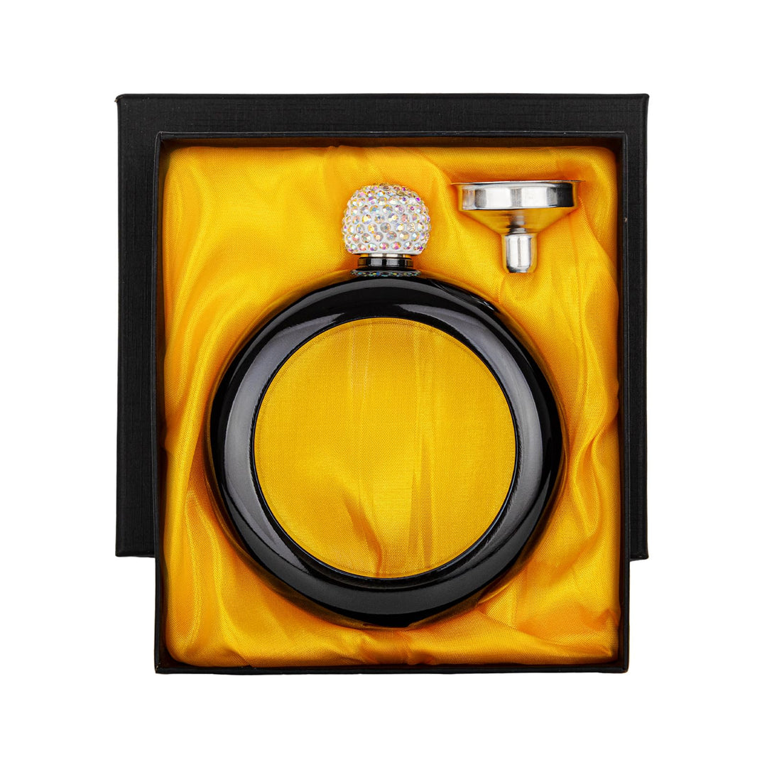 TOPTIE 3,5 Oz Armreif Flachmann Edelstahl, Kristalldeckel Armband Flachmann mit Trichter, Geschenkbo