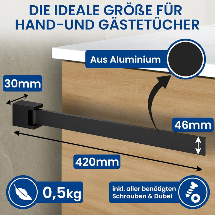 rtmr Handtuchhalter Wandmontage & Schrankmontage, schwenkbar, schwarz matt, Premium Gästehandtuchhal