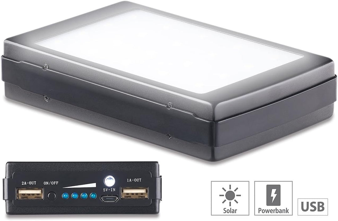 revolt Taschenlampe Solar: 2in1-Solar-Powerbank mit Campingleuchte, 11.000 mAh, 20 LEDs, 240 lm (Sol