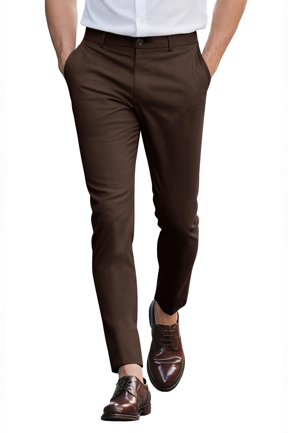 GINGTTO Herren Chino Hose Skinny Chinohose Casual mit Stretch Designer Hose Stoffhose 28W / 30L Brau